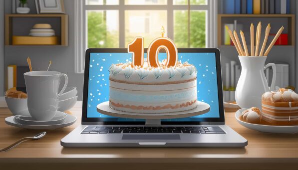 Firefly computer, eine geburtstagstorte. menschen die feiern, 10 jahre geburtstag 96579